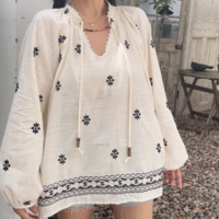 Fashionable casual versatile long-sleeved embroidered flower shirt - Thumbnail 5