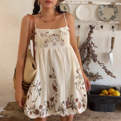 Embroidered Holiday Short Slip Dress