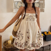 Embroidered Holiday Short Slip Dress - Thumbnail 2