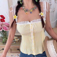 Square neck lace top high waist slim fit camisole - Thumbnail 5