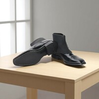 Men's Handmade Black Leather Suede Button Boot - Thumbnail 4