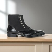 Men's Handmade Black Leather Suede Button Boot - Thumbnail 5