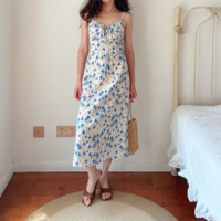 Tea break butterfly print waist slimming beautiful sexy suspender dress - Thumbnail 2