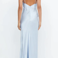 Sheath Deep V-Neck Satin Sleeveless Blue Long Evening Dresses - Thumbnail 2