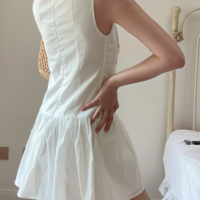 Fashionable and simple slim fit embroidered sleeveless front button dress - Thumbnail 2