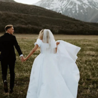 Beautiful Ball Gown Square Neck White Satin Mermaid Wedding Dresses - Thumbnail 1