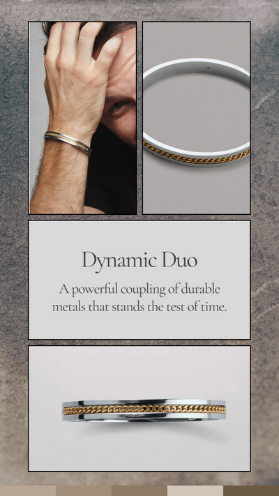 His Stainless Steel Two Tone Chain Reaction Bangle - FINAL SALE