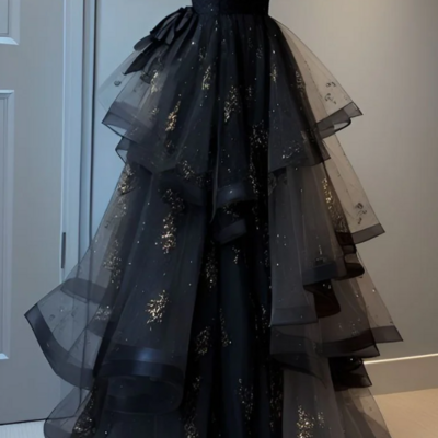 Retro a line scoop neckline black tulle party dresses - Thumbnail 1
