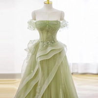 Green strapless dress evening gown 2025 summer new style host graduation host gown - Thumbnail 2