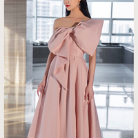  New Single Shoulder Wedding Toast Dress, Engagement Bow Style, Student Graduation Host Evening Dress - Thumbnail 4