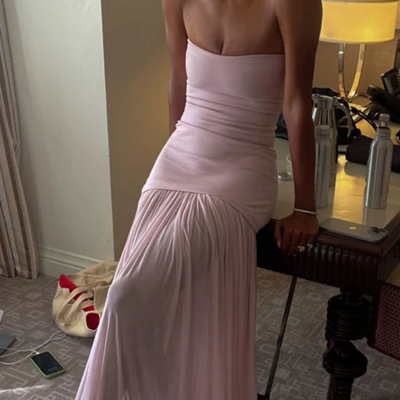 Modest mermaid pink long tulle prom dresses formal graduation dress - Thumbnail 1