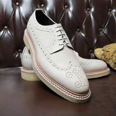Crafted leather handmade men genuine grain leather wingtip oxford lace up dress shoes - Thumbnail 3