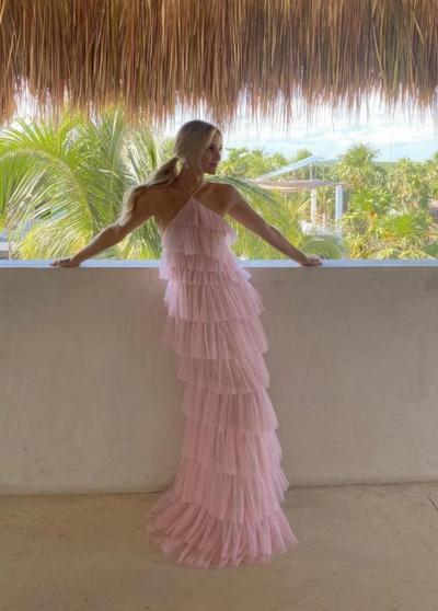 Halter Pink Tulle Prom Dresses 18th Birthday Dress