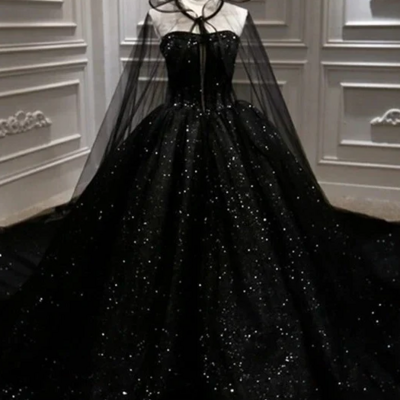 Mermaid shiny strapless black sequin princess prom dresses