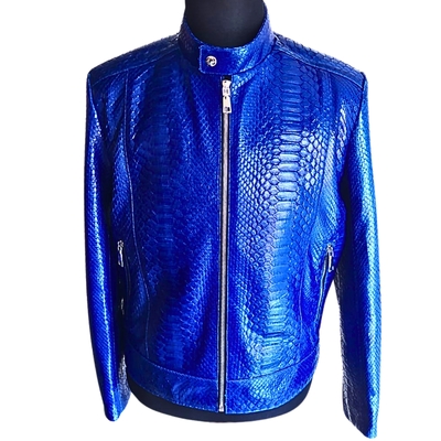 Blue python leather jacket
