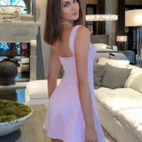 Cute Straps Pink Flat Neck Satin Short Homecoming Dresses - Thumbnail 1