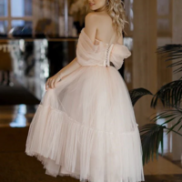 Gorgeous A Line Pink Tulle Tea Length Prom Dresses - Thumbnail 1