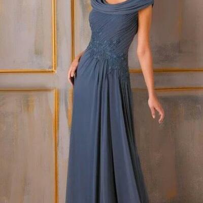 Grey sheath chiffon lace appliques  mother of the bride/ groom dresses formal evening dress