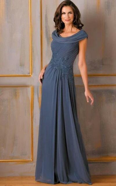 Grey Sheath Chiffon Lace Appliques  Mother Of The Bride/ Groom Dresses Formal Evening Dress
