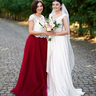 Two pieces lace tulle mother of the bride/ groom dresses formal evening dress