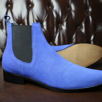 Crafted Leather Handmade Men Blue Suede Leather Chelsea Dress Boot - Thumbnail 1
