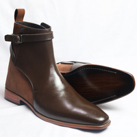 Crafted Leather Handmade Men Brown Suede Leather Chukka Style Buckle Dress Boot - Thumbnail 1