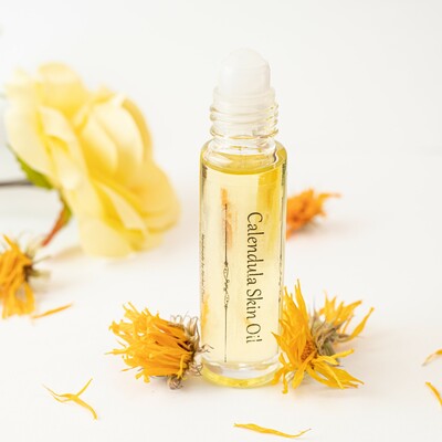 Organic calendula beauty oil serum roller, vegan dry skin care