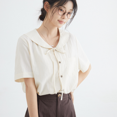 Summer lapel tie-up blouses