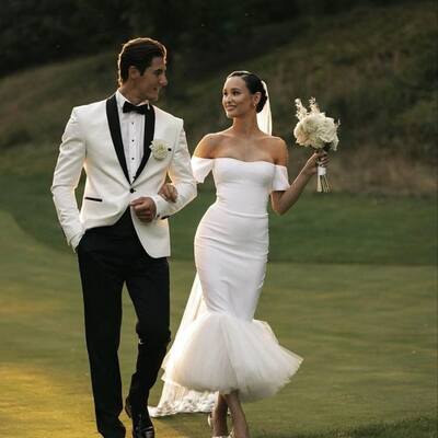 Off the shoulder wedding dress, mermaid ankle-length bridal dress bridal gown - Thumbnail 4