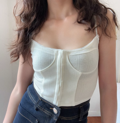 Buckled Camisole Vest Waisted Ultra Short Navel Exposed Knit Top
