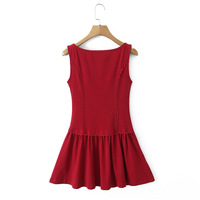 Casual single-breasted slim-fit lace trim sleeveless dress - Thumbnail 5