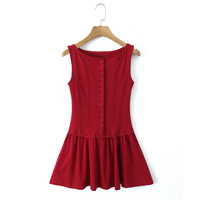 Casual single-breasted slim-fit lace trim sleeveless dress - Thumbnail 3