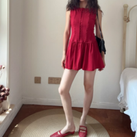 Casual single-breasted slim-fit lace trim sleeveless dress - Thumbnail 6