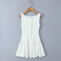 Casual single-breasted slim-fit lace trim sleeveless dress - Thumbnail 2