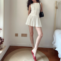 Casual single-breasted slim-fit lace trim sleeveless dress - Thumbnail 3