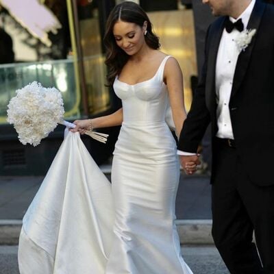 Simple mermaid wedding dress, beach boho bridal dress bridal gown - Thumbnail 2