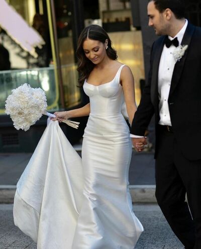 Simple Mermaid Wedding Dress, Beach Boho Bridal Dress Bridal Gown