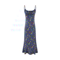 Retro Hong Kong style blue collar slim waist sleeveless floral suspender dress - Thumbnail 5