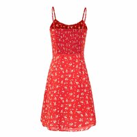Casual chest drawstring dress with red floral pattern - Thumbnail 1