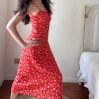 Casual chest drawstring dress with red floral pattern - Thumbnail 4