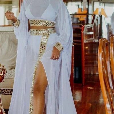 Two pieces prom dresses beading crystals african girls evening gowns formal party gowns - Thumbnail 1