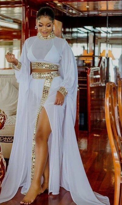 Two Pieces Prom Dresses Beading Crystals African Girls Evening Gowns Formal Party Gowns