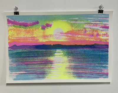 Barnegat Bay Sunset  Multi-Colored Screen Print 12 by 18 