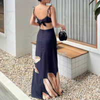 Casual style off-waist tie-waist printed dress - Thumbnail 1