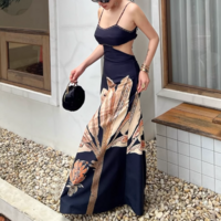 Casual style off-waist tie-waist printed dress - Thumbnail 3