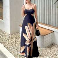 Casual style off-waist tie-waist printed dress - Thumbnail 4