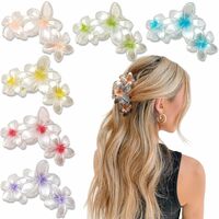  Women Girls Solid Color Matte Plastic Flower large Hair Claw Clip  - Thumbnail 2