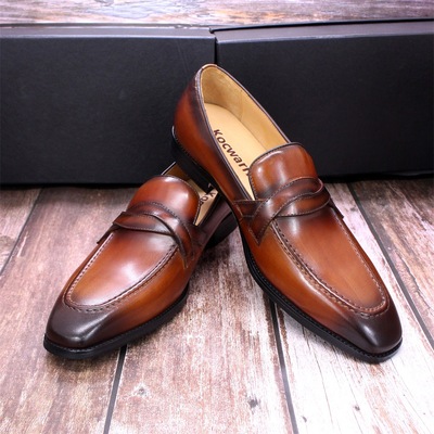 Men's top layer cowhide casual leather shoes slip-on business loafers 2 colors - Thumbnail 5