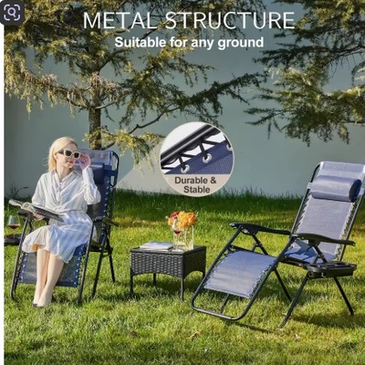 Jhk zero gravity lounge chairs – set of 2 portable recliners with cup holder trays & adjustable headrests for camping, patio, or garden