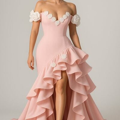 Pink prom dresses ball gown tiered evening gowns formal party gowns